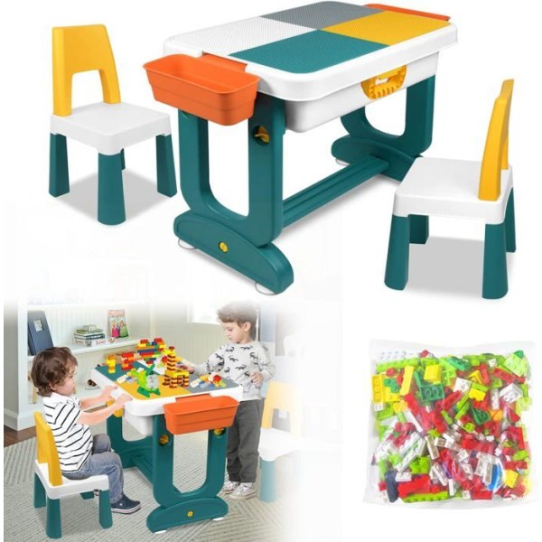 LARS360 Barnbord med stolar Multifunktionellt byggbord Aktivitetsbord (med 300 block)