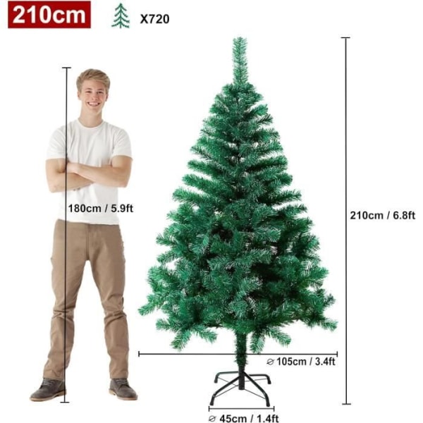LARS360 PVC konstgjord julgran med metallställ för juldekoration, höjd 210 cm, grön