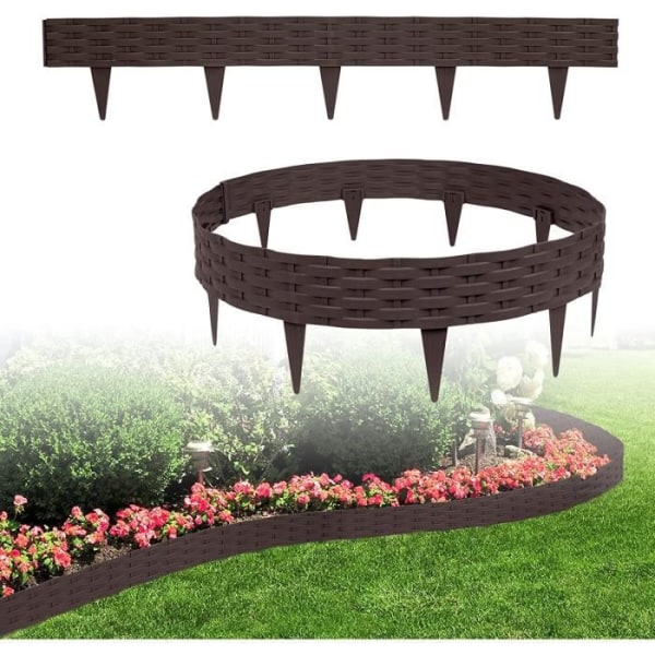 LARS360 30-pack rottinglook gräsmatta med 30 element 100 cm rotting design trädgårdssäng kant brun