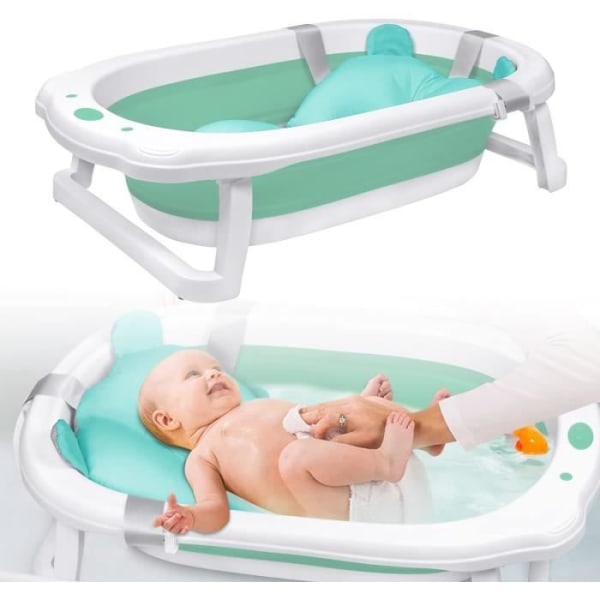 LARS360 Vikbart hopfällbart babybadkar med badkudde Ergonomiskt babybadkar för spädbarn och nyfödda (grönt)
