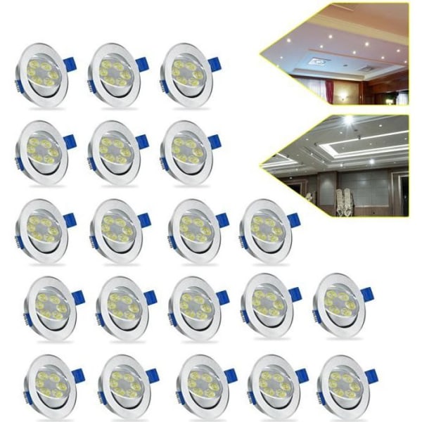 LARS360 20-pack 3W LED-infällda spotlights, aluminium, för badrum, kök, vardagsrum och sovrum, varmvit