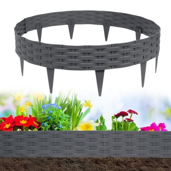 LARS360 5 delar rottinglook gräsmatta kant med 5 element 100 cm rotting design trädgårdssäng antracit