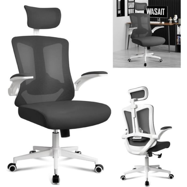 LARS360 Ergonomisk stol med justerbart nackstöd och svankstöd, sväng- och låsfunktion, upp till 300 kg (svart)
