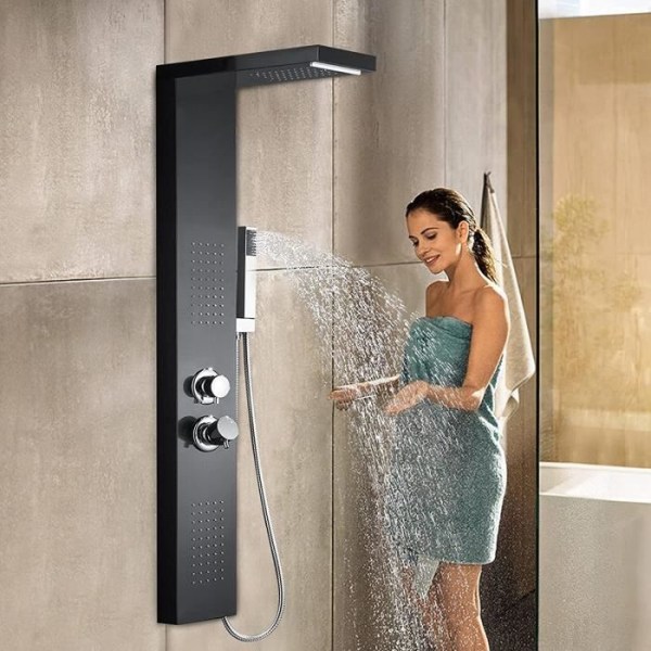LARS360 Duschpanel, gjord av rostfritt stål, duschset för badrumsdusch (svart)