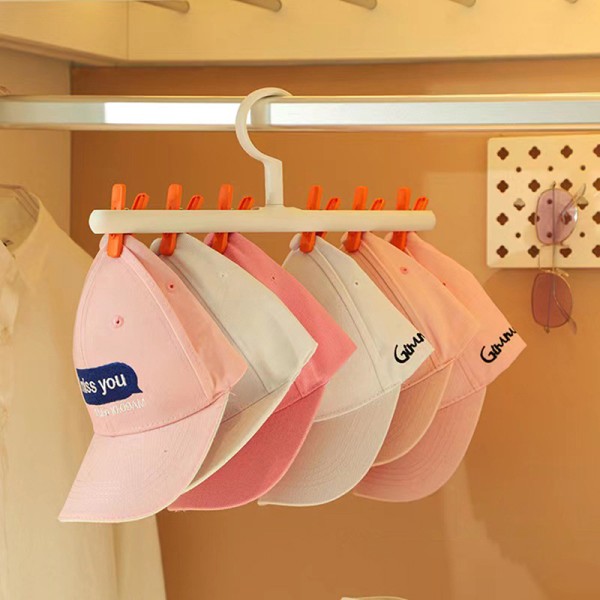 4 STK 6 Clips Hatte Sokker Organizer Rack Hængebøjle Pink 4 PCS