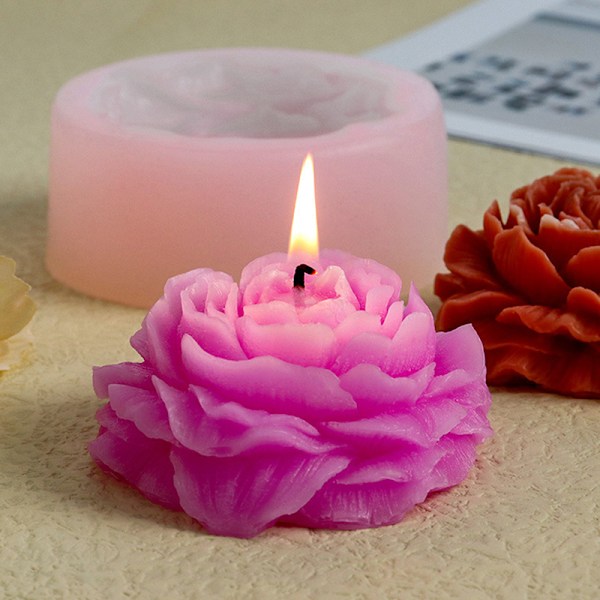 DIY Big Peony Flower Candle Silikonform Håndverk Bakeformer