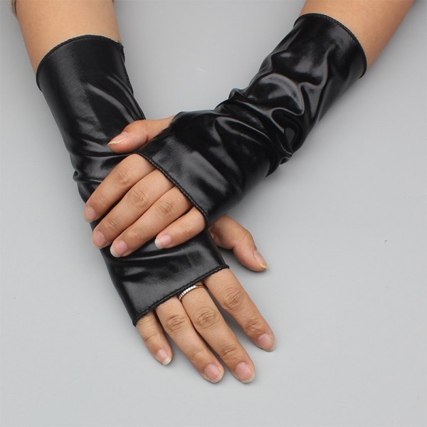 Modehandsker Korte handsker Gloss Læder Dress Up Handsker Black