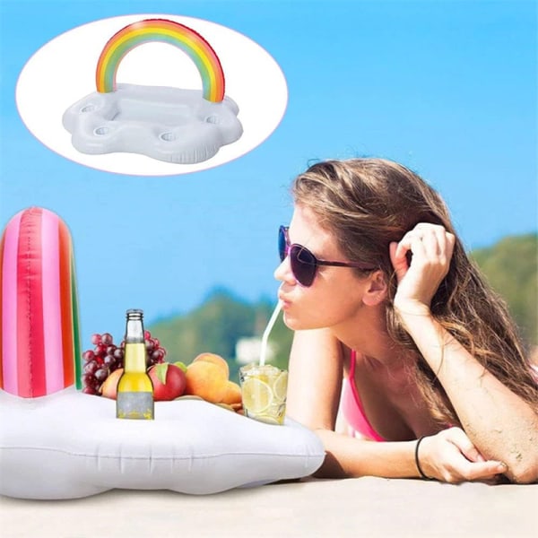 Oppustelig Rainbow Cloud Flydende Drink Holder Pool Drink Floats White one size