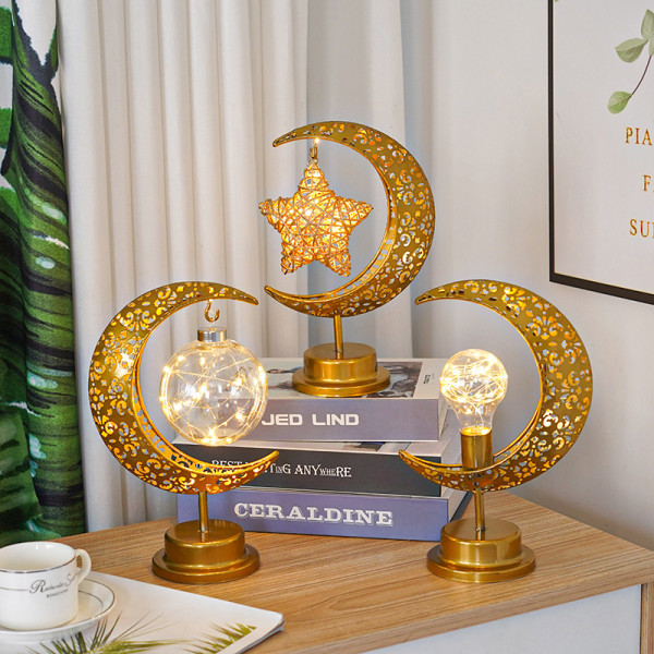 Guld Ramadan Moon Led Lamp Dekor Hem Ljus Dekoration C