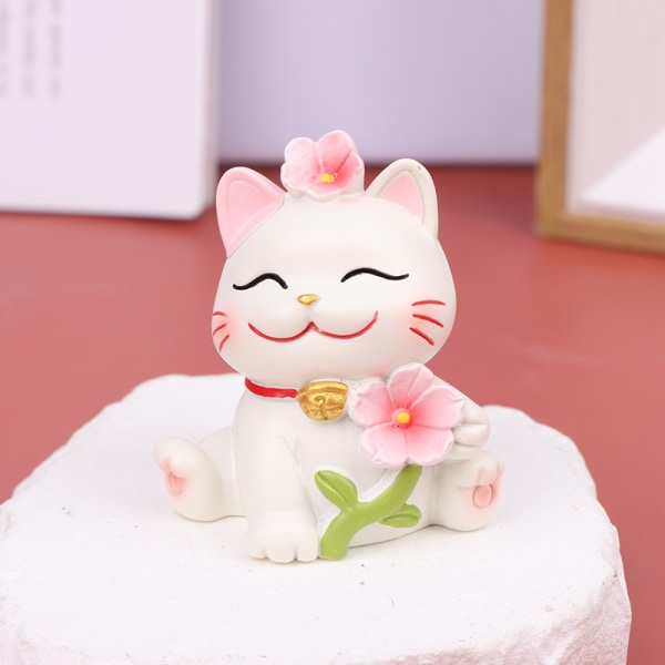 Resin Lucky Cat Ornament Cherry Blossom Cats Phone Stand Holder D
