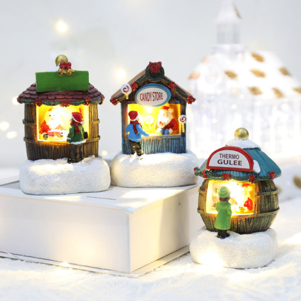 1 kpl Santa Claus Resin House Jouluiset LED-valokoristeet B