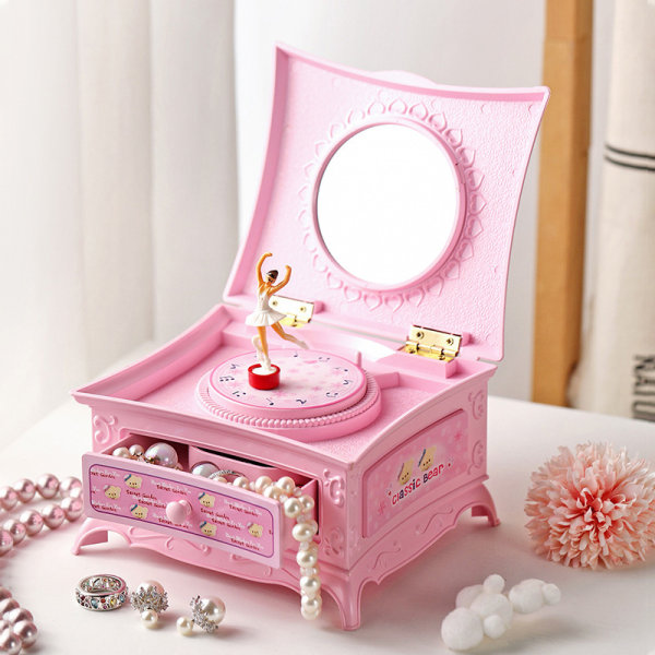 Klassisk roterende danser Ballerina Music Box smykker Organizer Pink