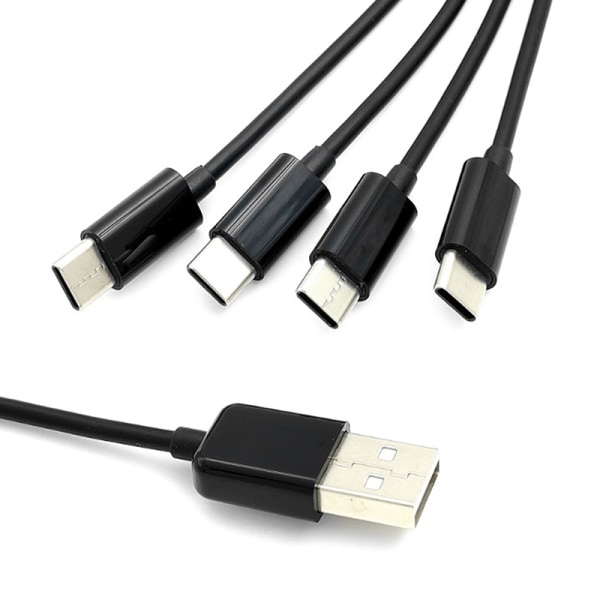 USB C Lång laddarkabel Flerportar Laddningskabel Black