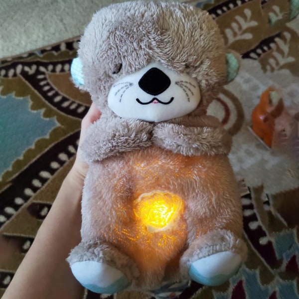 Andningsplyschleksak med ljus och ljud Nyfödd leksak Gray