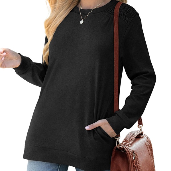 Dame Pocket Langærmet Løs Hættetrøje T-shirt Top Tunika Apricot 2XL