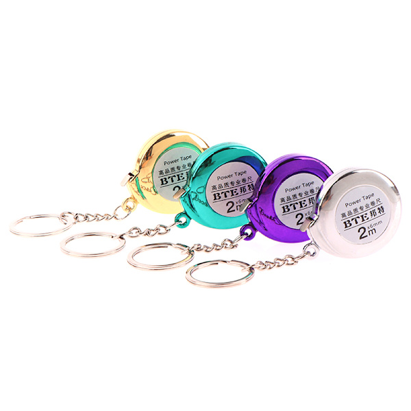 Mini nøglering Målebånd 2m Mål Lille stållineal Silver