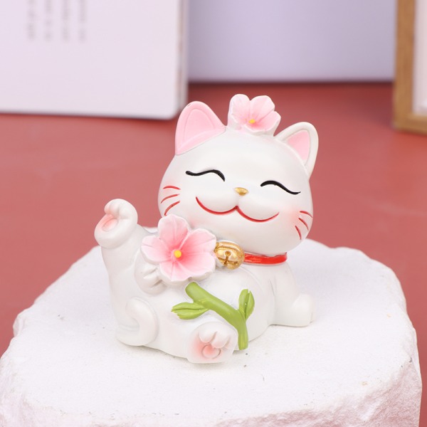 Resin Lucky Cat Ornament Cherry Blossom Cats -puhelinteline G