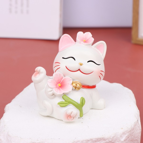 Resin Lucky Cat Ornament Cherry Blossom Cats Telefonställshållare G