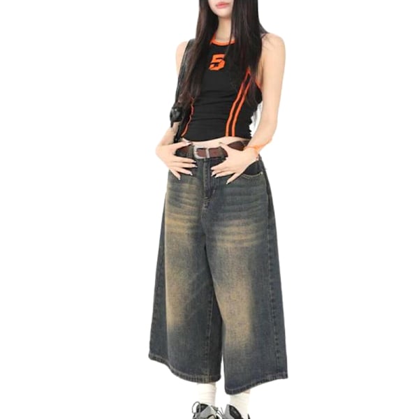 Unisex brede ben, løse knælængde shorts Cropped Barrel Jeans Denim Blue M