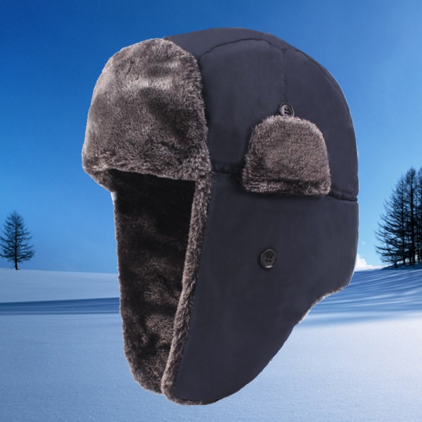 Mænd Fleece Foret Vandtæt Vinter Walking Trapper Hat Vindtæt Black