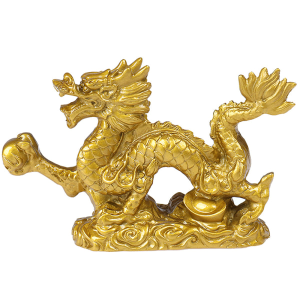 Good Lucky Dragon Staty Gold Dragon Staty Djur Skulptur Gold