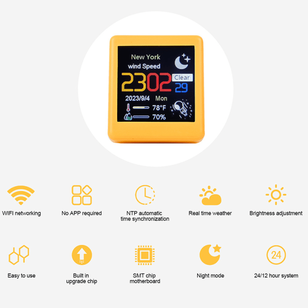 Kannettava Smart Wifi -sääasema näyttää säälämpötilan Orange