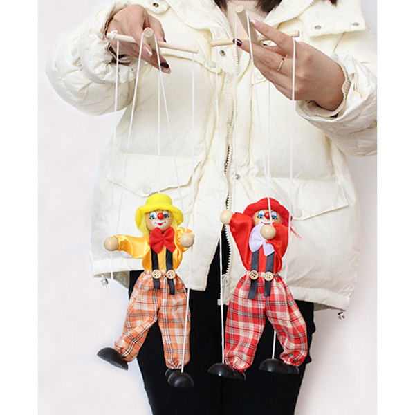 Färgglada dragsnöre marionett Clown trä marionett Red
