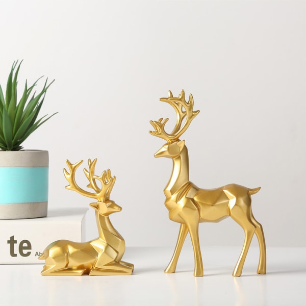 Harpiks geometrisk elgskulptur Stående gull hjortstatuer Gold