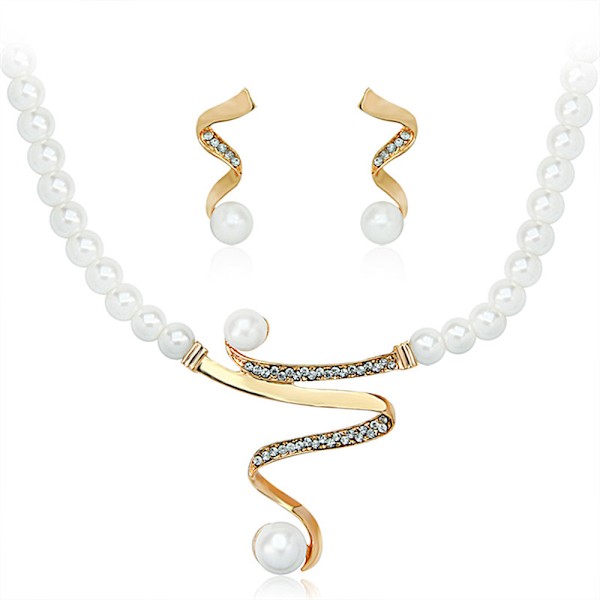 Bryllupsfest perle Rhinestone halskjede øredobber smykkesett Silver