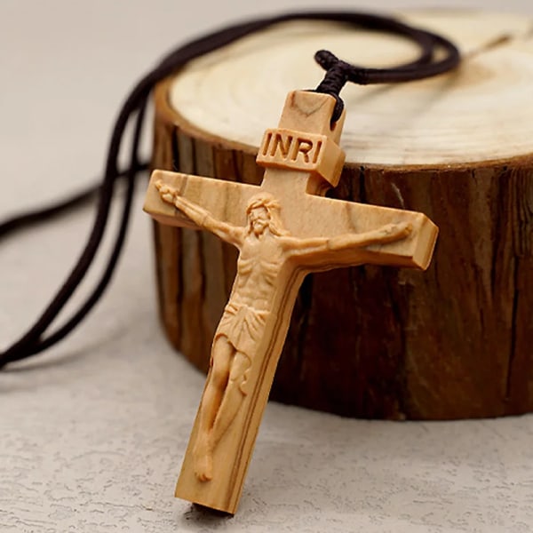 Jesus Cross træ halskæde Brown