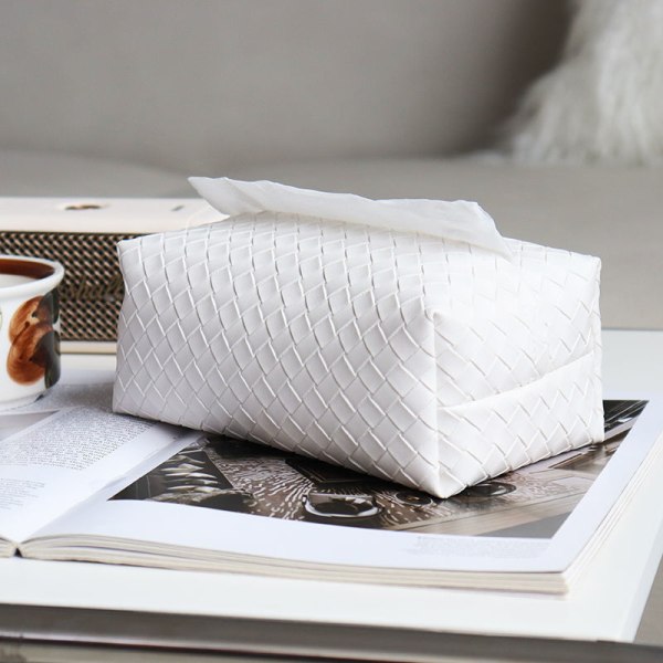 1st Väv Läder Tissue Box Chic Bilpappershållare Brown