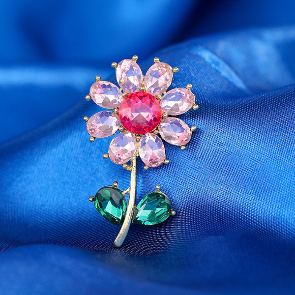Fashion Zircon Flower Broche Solsikke Corsage Anti-light Pin J Pink
