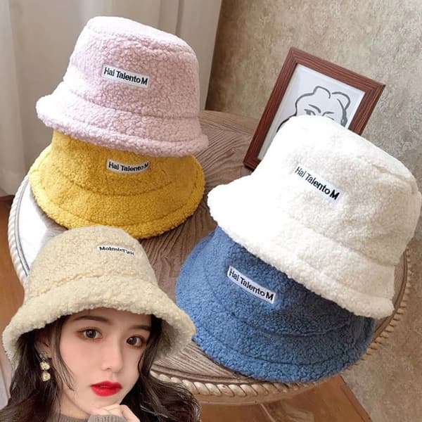 Lammeuld Bøttehat Vinter Varme Hatte Lady Flat Top Cap Beige