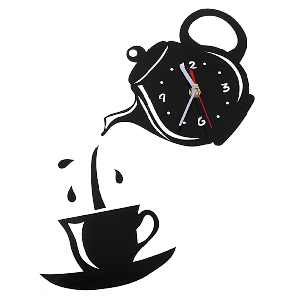 DIY Akryl Kaffe Kopp Te Kanne 3D Veggklokke Dekorativ Silver