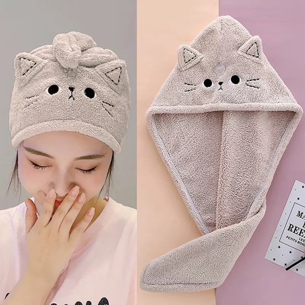 Cat Coral Fleece Hiusten nopeasti kuivuva cap Coffee