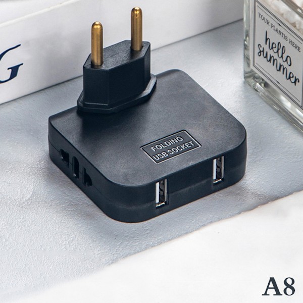 Europeisk forskrift Praktisk reiseadapter med roterende plugg Black+USB
