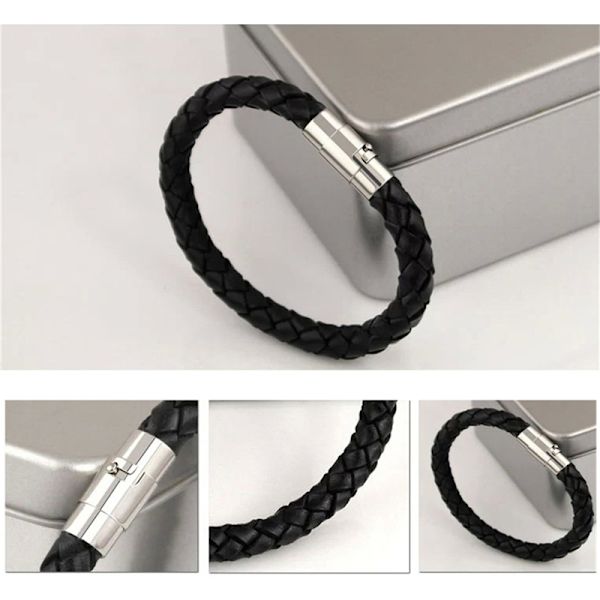 Kvinder Mænd Sort Læder Charm Armbånd Rustfrit Stål Magneti Coffee