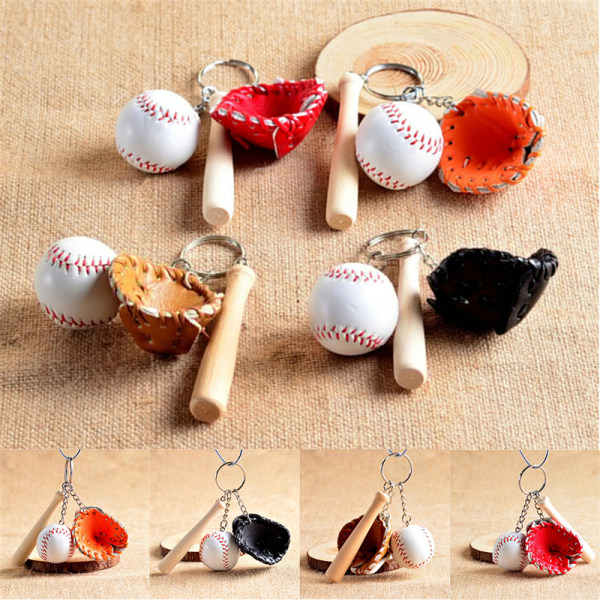 1X Mini Baseball Tre-delt Charm Pendant Pung Taske Nøglering Red