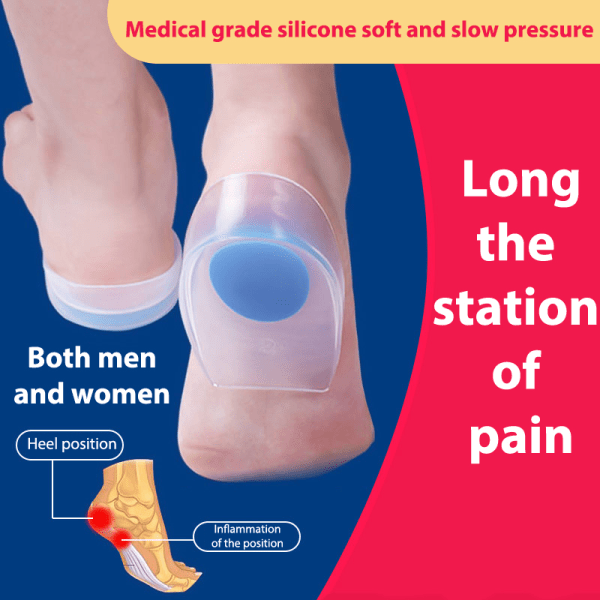 2 Par Silicon Gel Heel Cushion Care Half Heel Insole Pad red large-2 pair