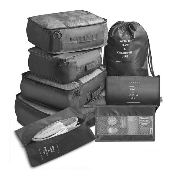 8 st/ set Resebagage Organizer Förvaringsväskor Resväska förpackning Black
