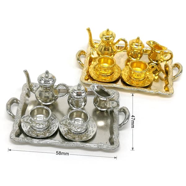 10st/ set Dockhus Miniatyr Metal Tea Dockhusmöbler Min Gold