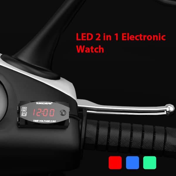 2 i 1 Universal Motorcykel Voltmeter Vandtæt Display Red
