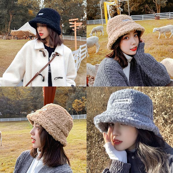 Lammeuld Bøttehat Vinter Varme Hatte Lady Flat Top Cap Beige