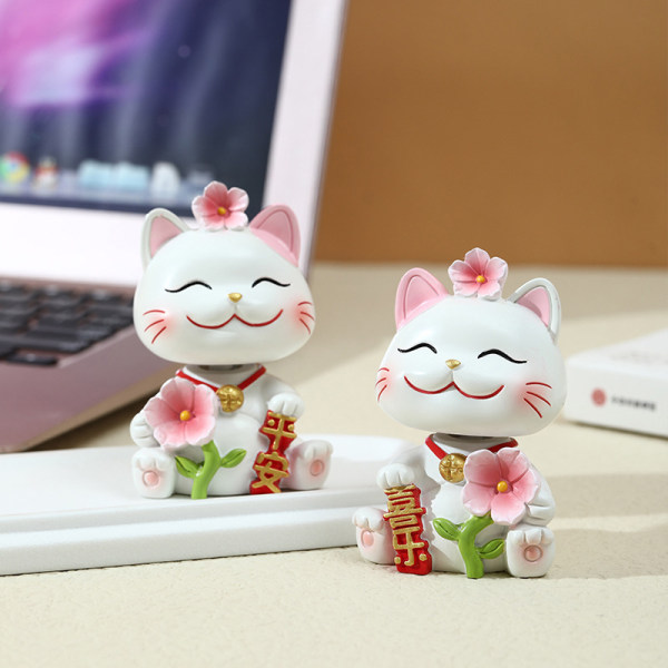 Resin Lucky Cat Ornament Cherry Blossom Cats Telefon Stand Holder F