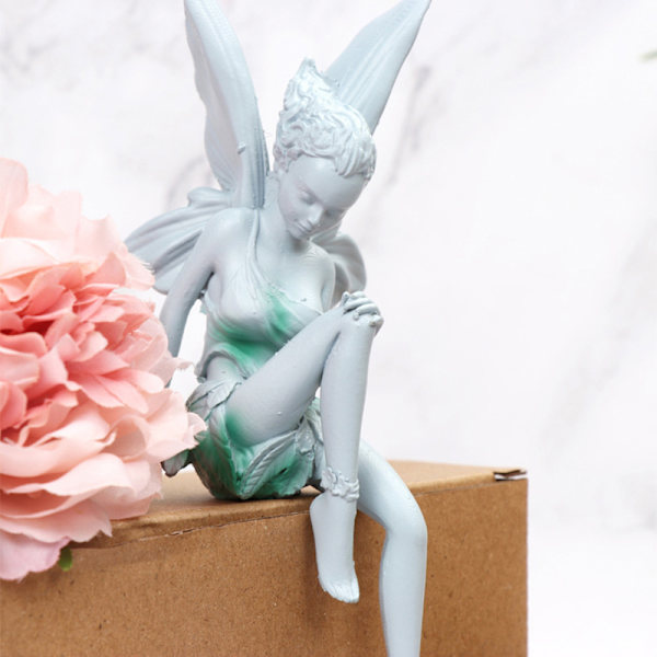 Blomma Fairy Staty prydnad figurer med vingar Harts hantverk White