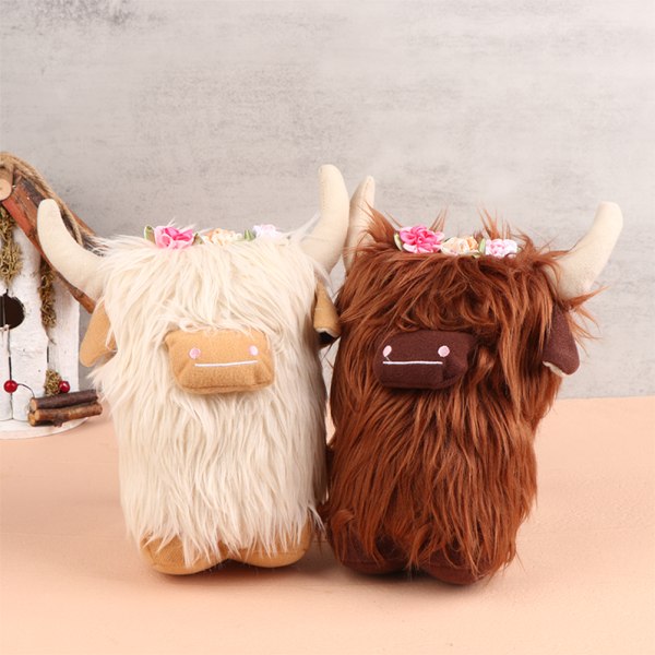 1 stk Simulering Highland Cow Dolls Cow Ornament leketøy White