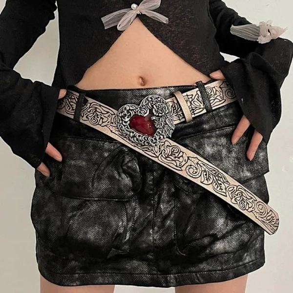 Gotisk Punk Læderbælte Metal Rød Ferskenhjerte Spænde Talje Str 1pc
