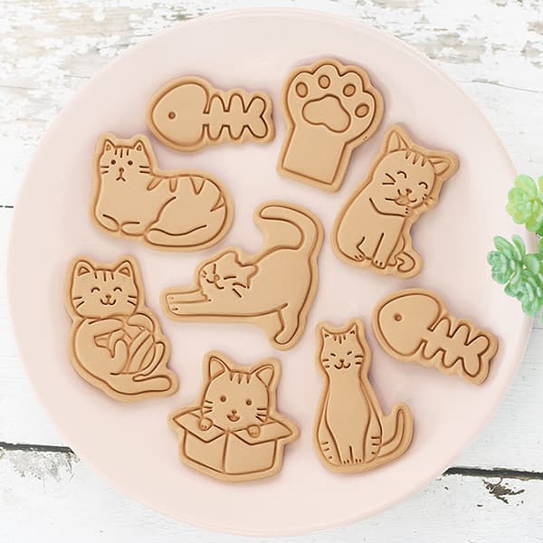8 stk Kattedyr Cookie ters Form Plast Kjeksform