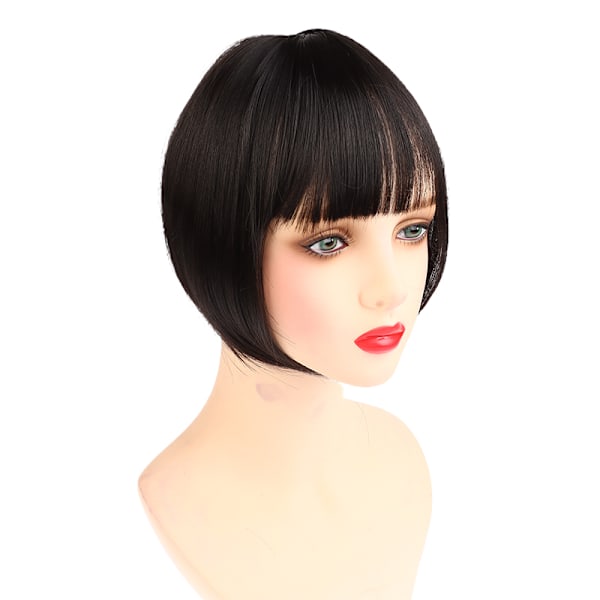 Perukbit för kvinnor Hårbit 3D Fluffy Bangs Peruk Black 25CM