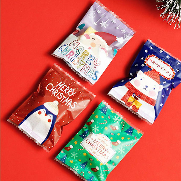100 stk Santa Cookie Hot Seal poser til Candy Biscuit Emballage transparent